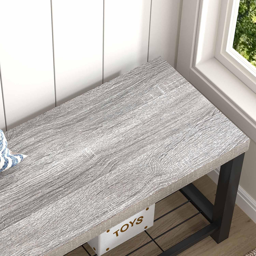 Entryway Bench, Rustic Wood and Metal Shoe Storage Bench Front Door Entrance, Industrial Indoor Bench Living Room