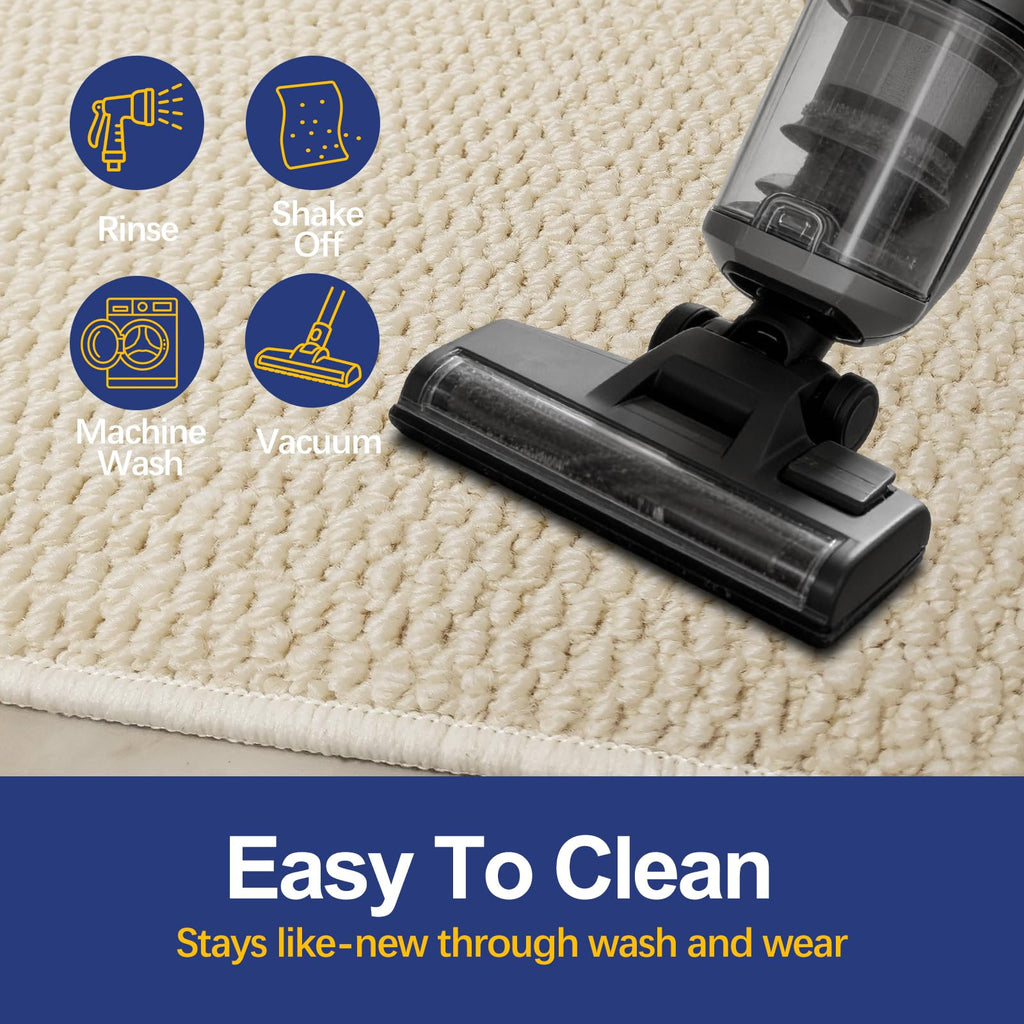 Faux Jute Runner Rug, Washable & Non-Slip, Off White