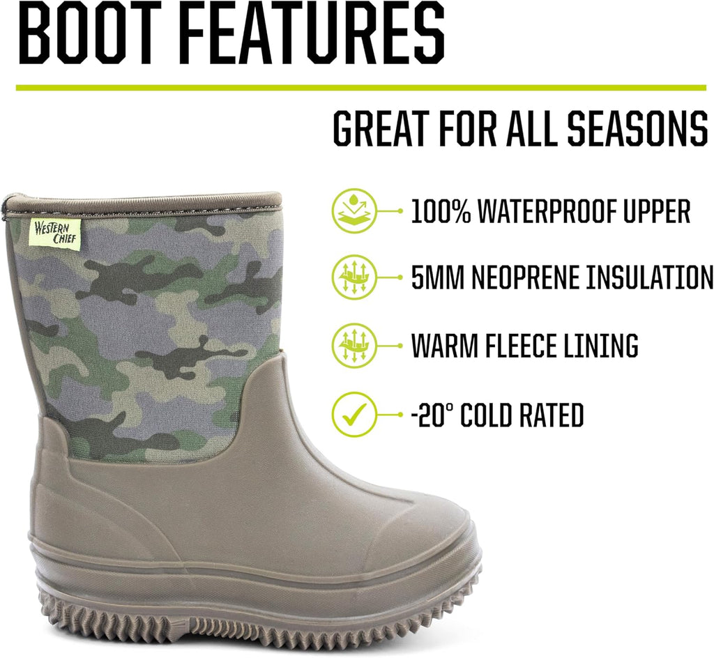 Kids Freestyle Neoprene Outdoor Boot, Lightweight, Kid Friendly for Boys and Girls Waterproof Boot for Rain, Mud