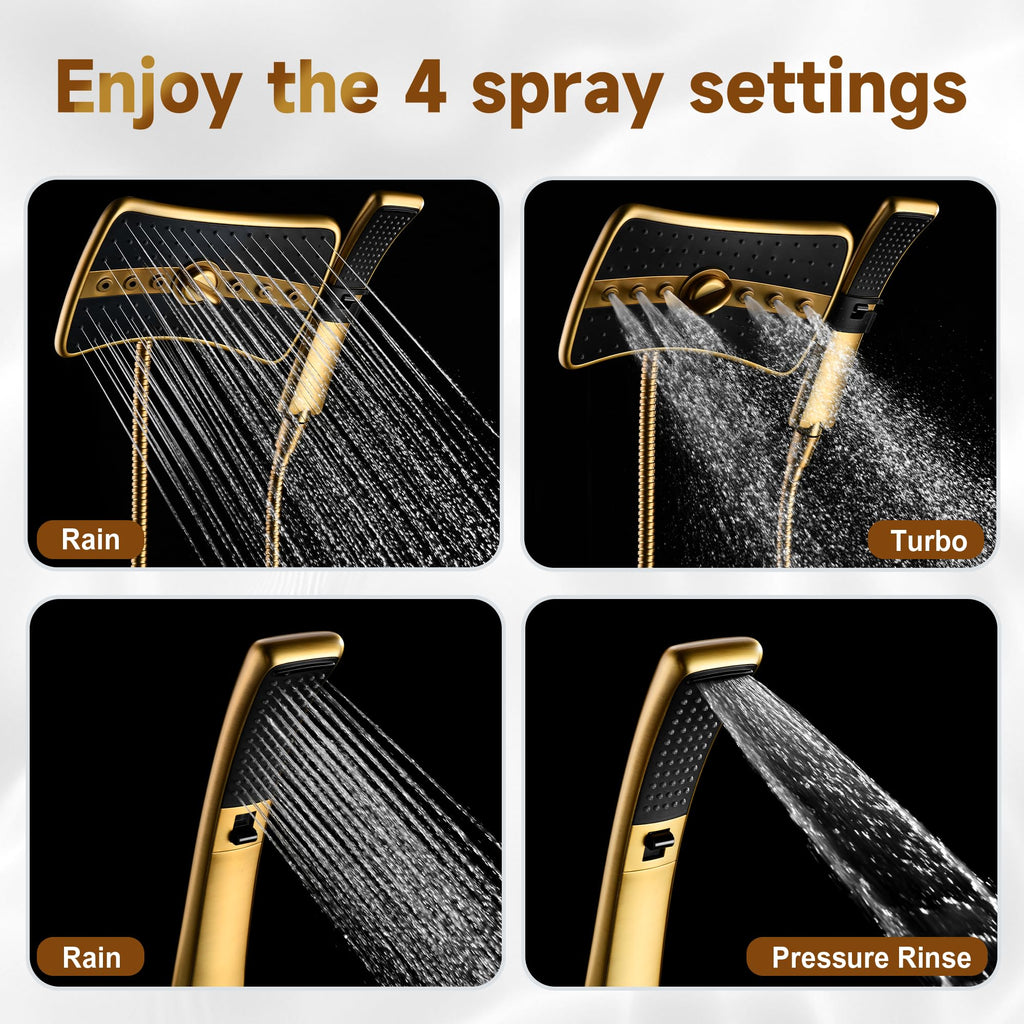 Dual Shower Head with Handheld, High Pressure Rainfall Shower Head Combo, 60-Inch Stainless Steel Hose, Brushed Gold