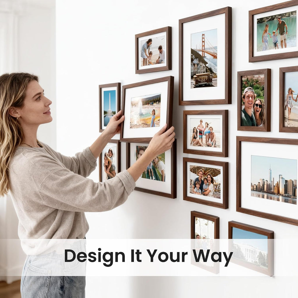 Picture Frames set of 19, Including 8x10, 5x7, 4x6 Brown Frame | Multi Picture Frames Collage Wall Decor, Gallery
