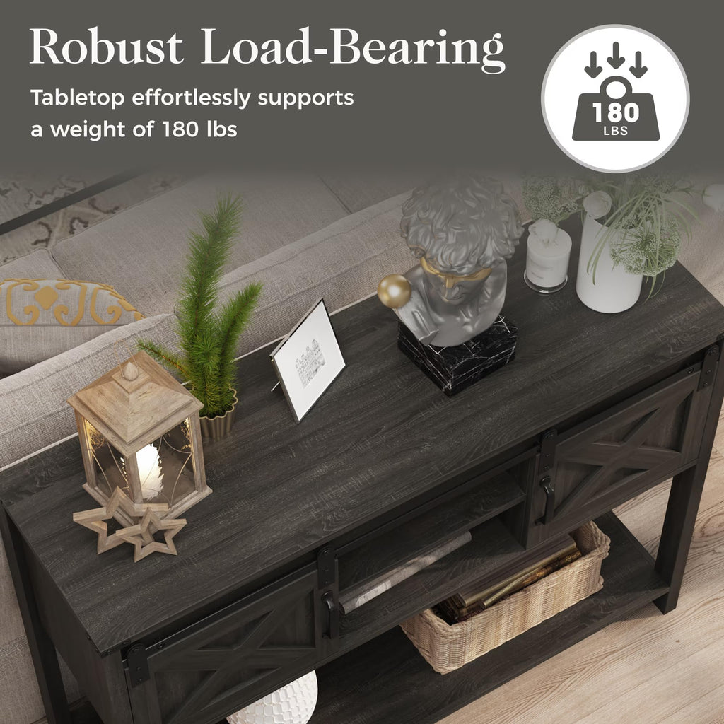 46" Entryway Console Table with Drawers & Sliding Barn Door, Wood Sofa Table with Adjustable Shelf, Suitable, Foyer &