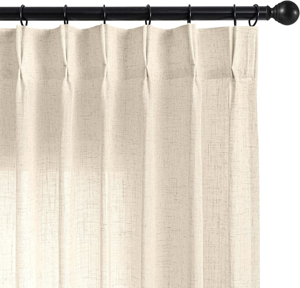 Natural Linen Pinch Pleat Curtains 102 Inch Long 2 Panel Set,Semi Sheer Curtain,Back Tab Light Filtering Drapes with