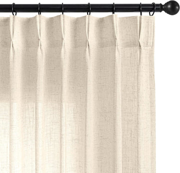 Natural Linen Pinch Pleat Curtains 102 Inch Long 2 Panel Set,Semi Sheer Curtain,Back Tab Light Filtering Drapes with