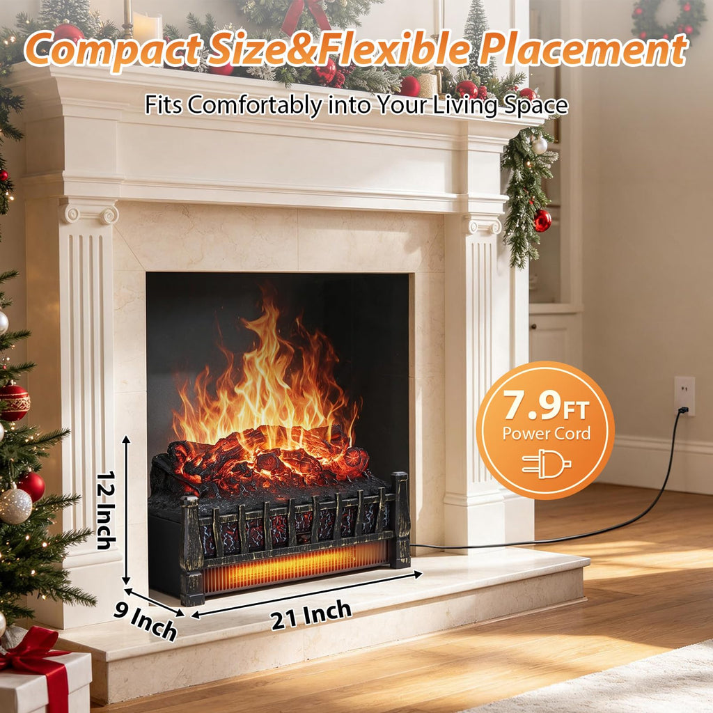 Electric Fireplace Insert Log Heater with Realistic Flame Effect