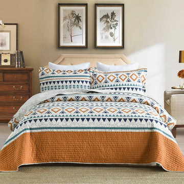 Quilt, 100% Cotton Boho Quilt, Quilt Bedding Set Bedspreads, Bohemian Lightweight Striped Geometric