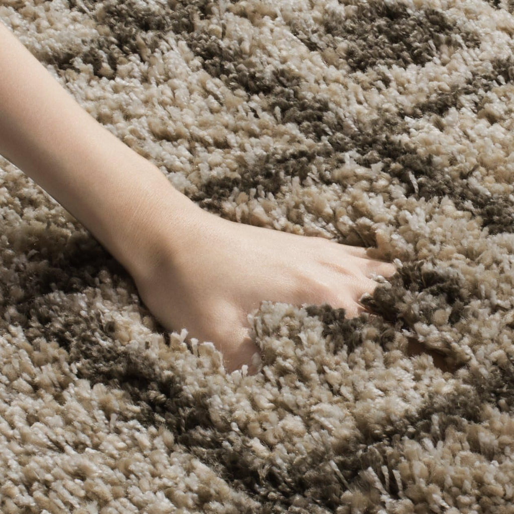 Moroccan Fringe Shag Collection Area Rug, Mushroom & Grey, Boho Tribal, Non-Shedding & Easy Care