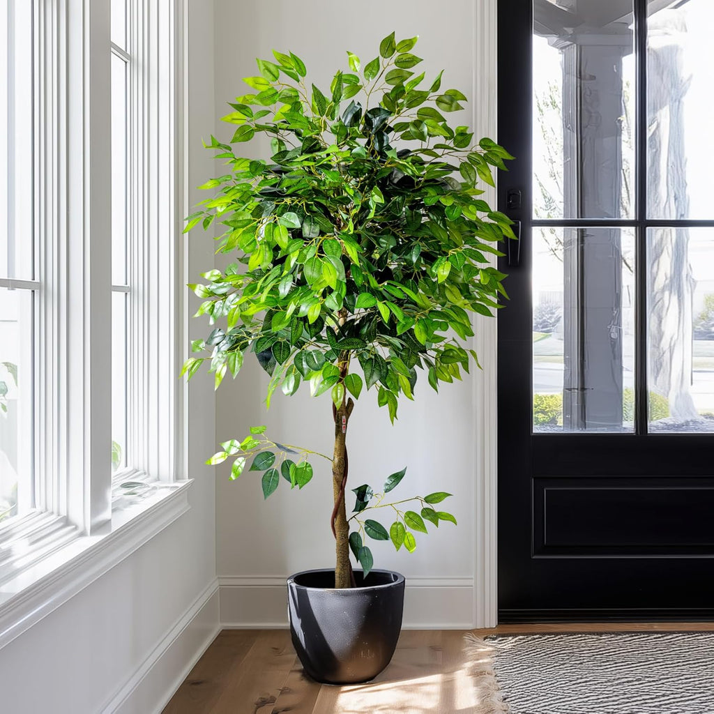 6ft Artificial Ficus Tree Decor, Faux Silk Plants Faux Plant Fake Silk Trees with Pot House Living Room Office Garden
