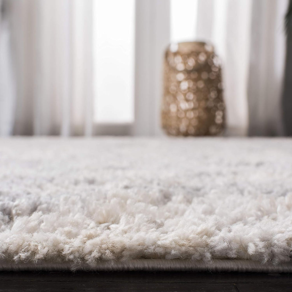 Berber Shag Collection Area Rug, Cream & Grey, Moroccan Design, Non-Shedding & Easy Care, 1.2-inch