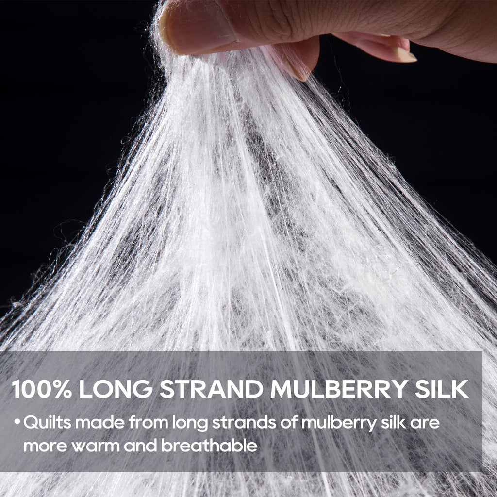 Luxury Silk Comforter for All Season - Cooling Duvet Insert, Lightweight Body Hugging Blanket, Ultra Soft Long Strand