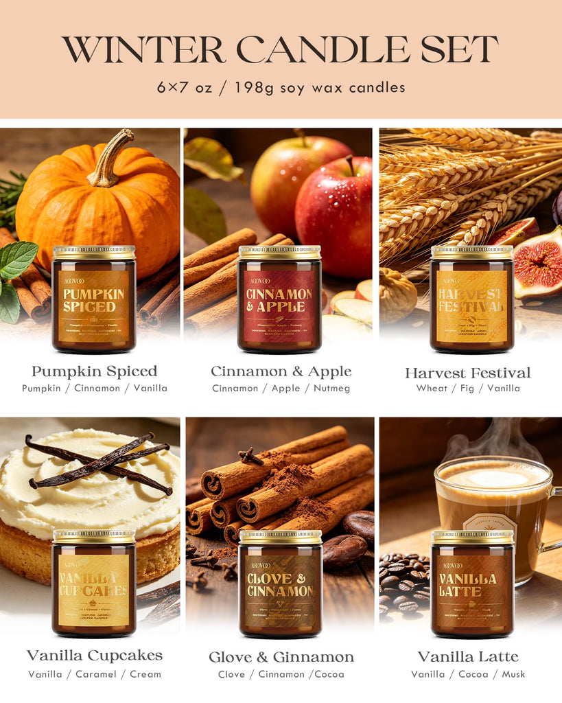 6 Pack Fall Candles Set - 42oz Autumn Candle Gift Scented