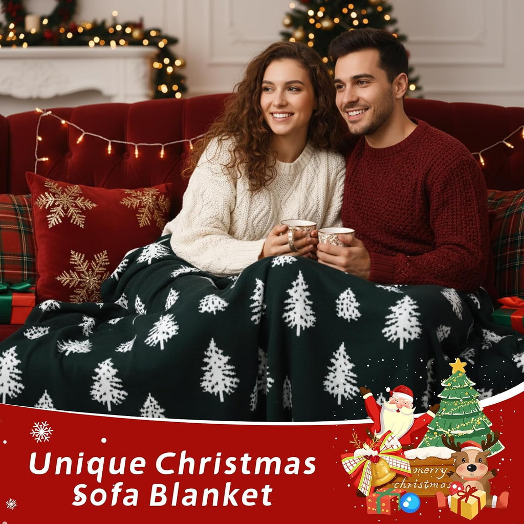 Christmas Throw Blanket Christmas Tree Reversible Soft Knitted