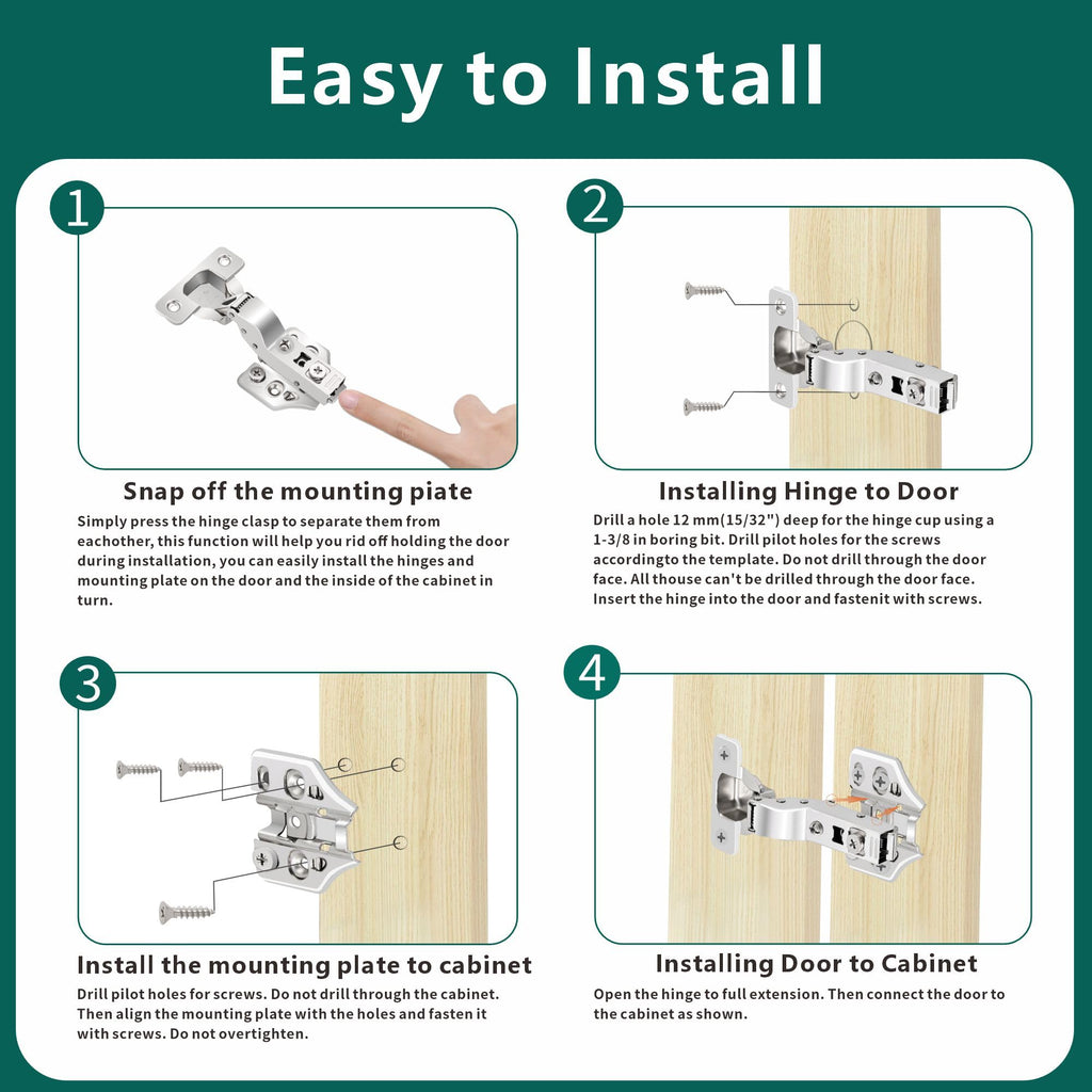 20 Pack Inset Overlay Soft Close Cabinet Hinges 105° Frameless 3 Way Adjustable Soft Close Hinges for Cabinet Doors