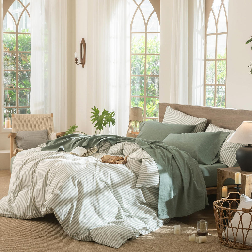 Sheet Set 100% Washed Cotton Linen-Like Extra Deep Pocket Queen