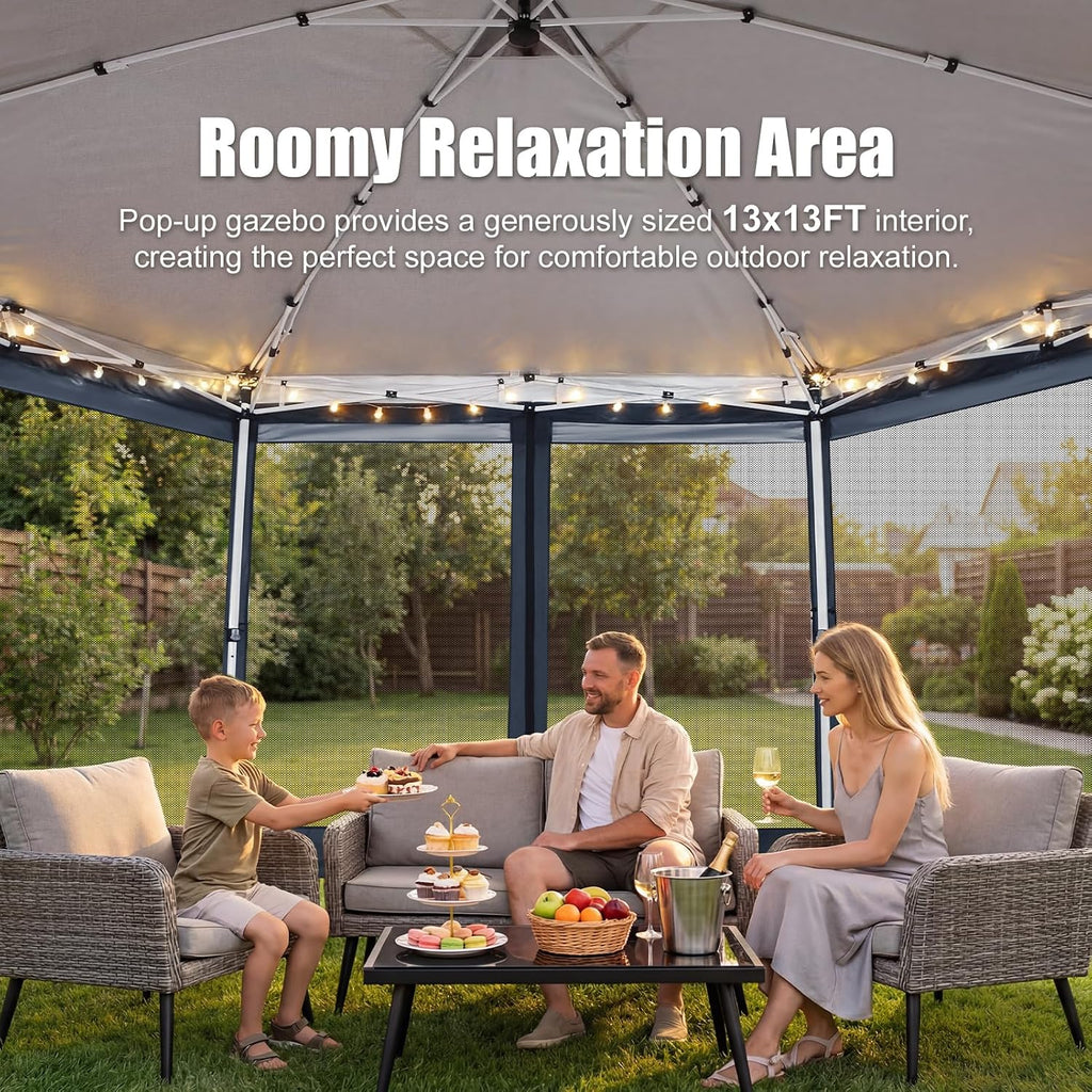 16x16 Pop Up Gazebo Tent with Mosquito Netting, Gazebos on Clearance, Hexagonal Outdoor Canopy Shelter