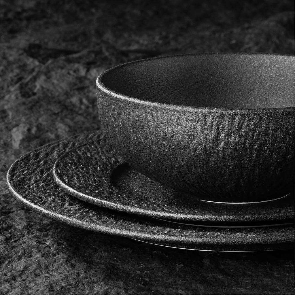 Black Dinnerware Sets, 3-Piece plates and bowls sets, Matte Marble