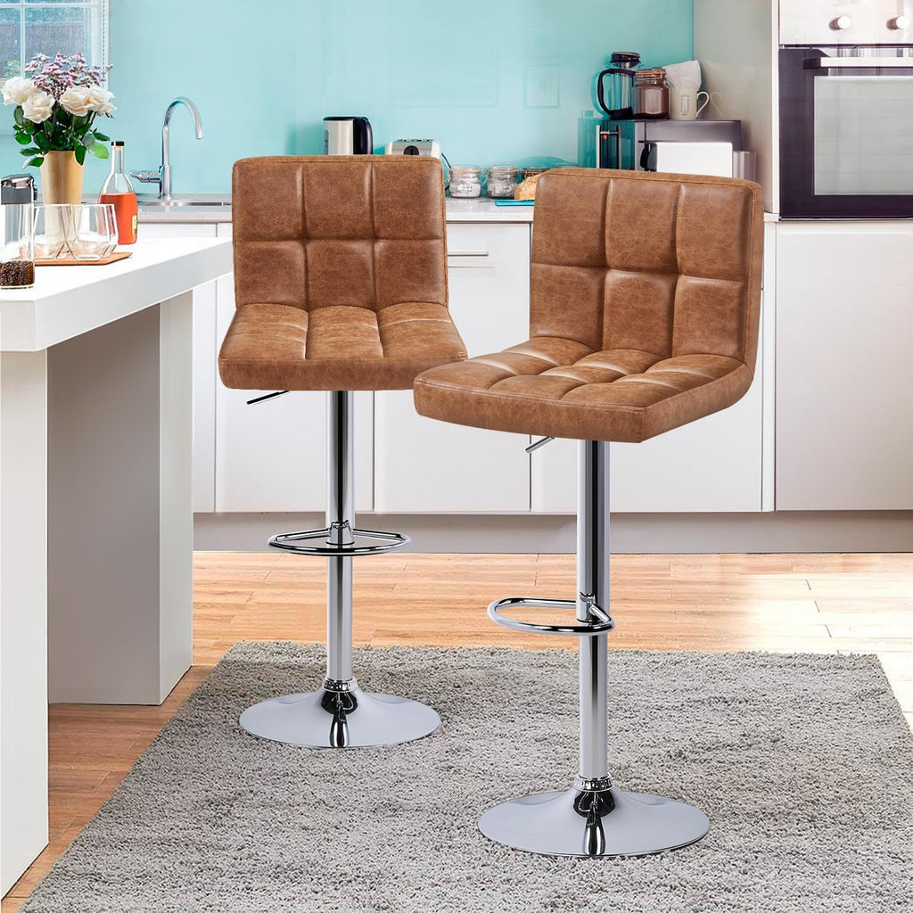 Bar Stools Set of 4 Height Adjustable Bar Chairs Retro Brown