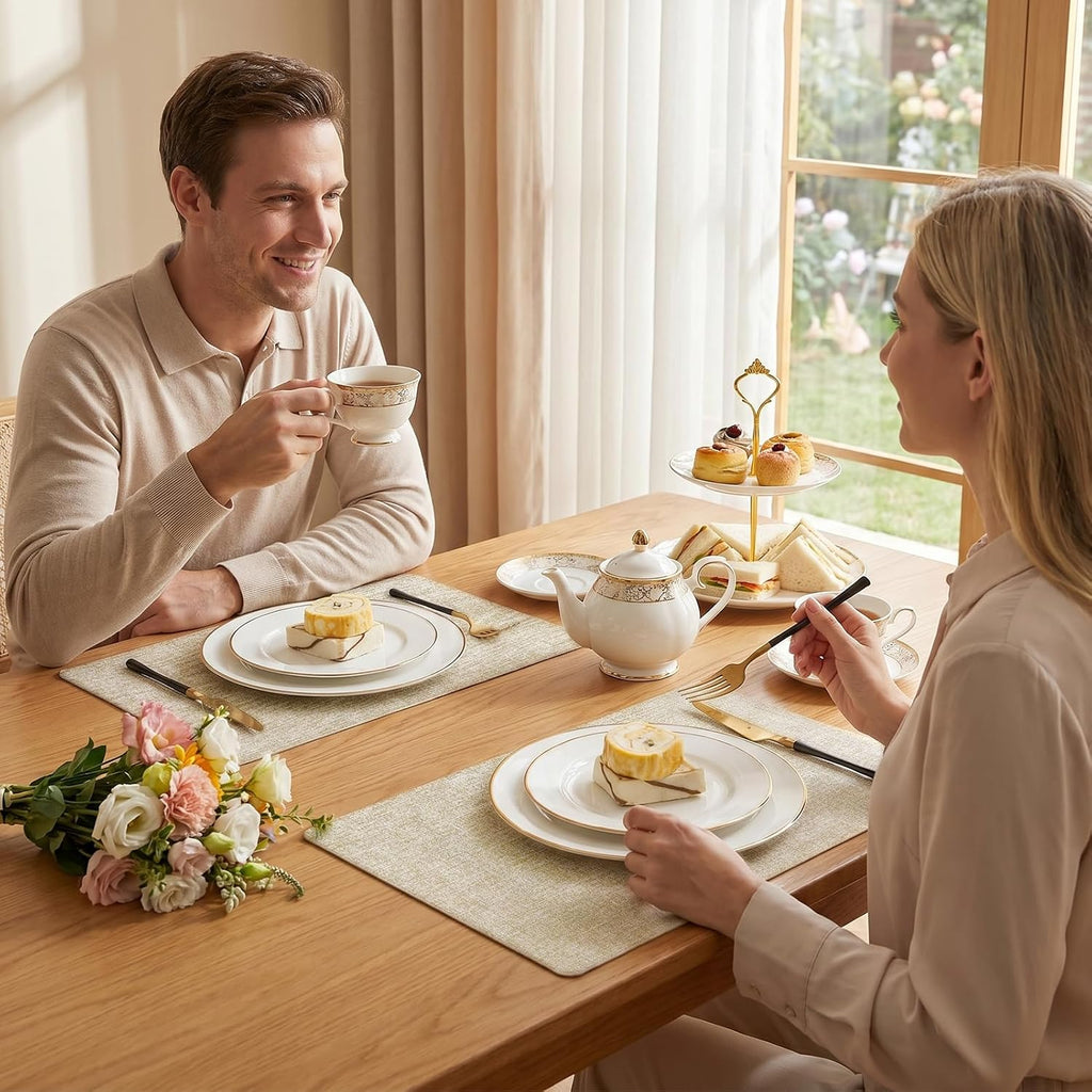 Faux Leather Vinyl Placemats, Beige - Set of 4