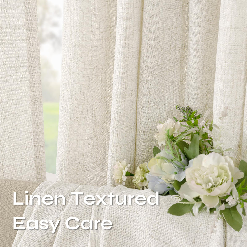 96 Inch Length Linen Semi Sheer Curtains 2 Panels