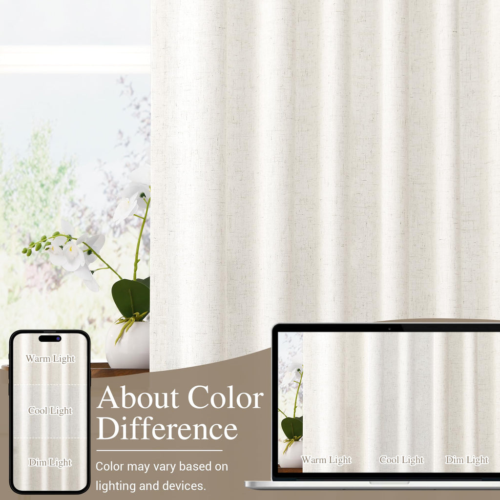 Linen Extra Wide Curtain 100 Inch Silding Glass Doors 1 Panel Natural Semi Sheer Light Flitering Curtains Back Tab
