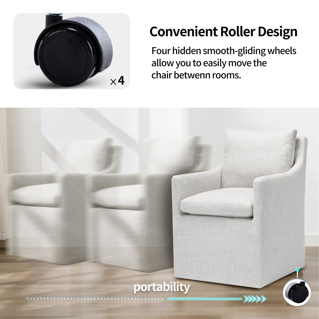 Upholstered with Casters, Linen Set of 4