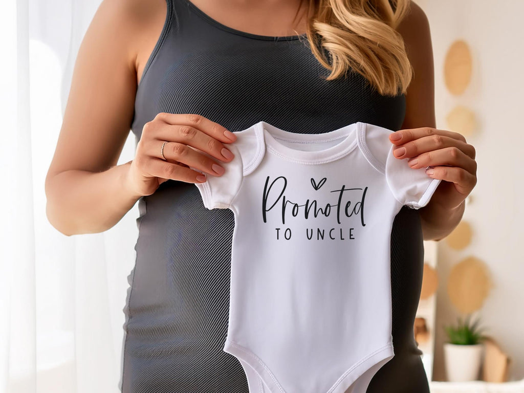 Promoted To Uncle Pregnancy Announcement Infant Bodysuit - Surprise Gift For Uncle, Brother, Brother In Law (White)