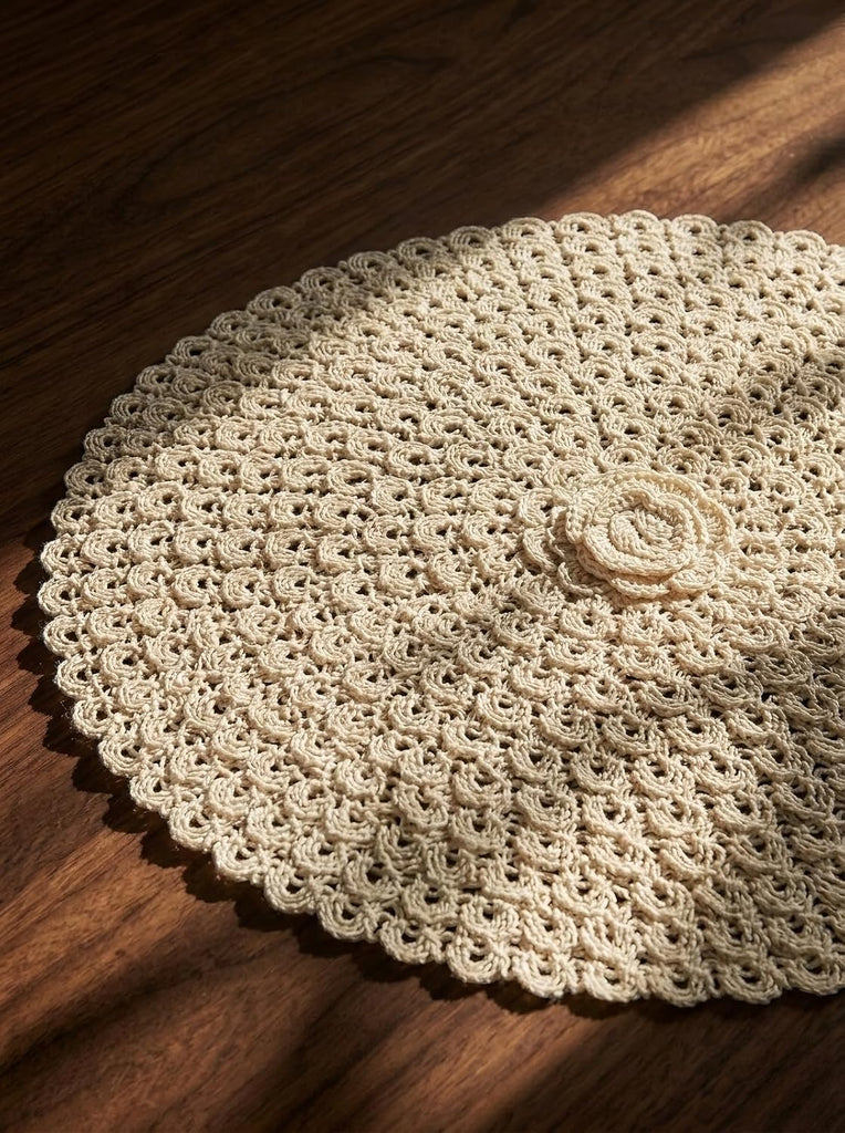 Round Placemats-15 Inch Crochet Table Mats, Washable & Heat Resistant Woven Dining Placemats for Farmhouse - Set of 4