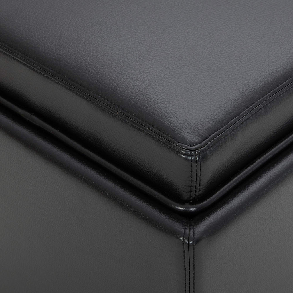 Storage Ottoman Cube with Tray Lid, Small Footstool with Storage, Square End Table, Faux Leather in Black