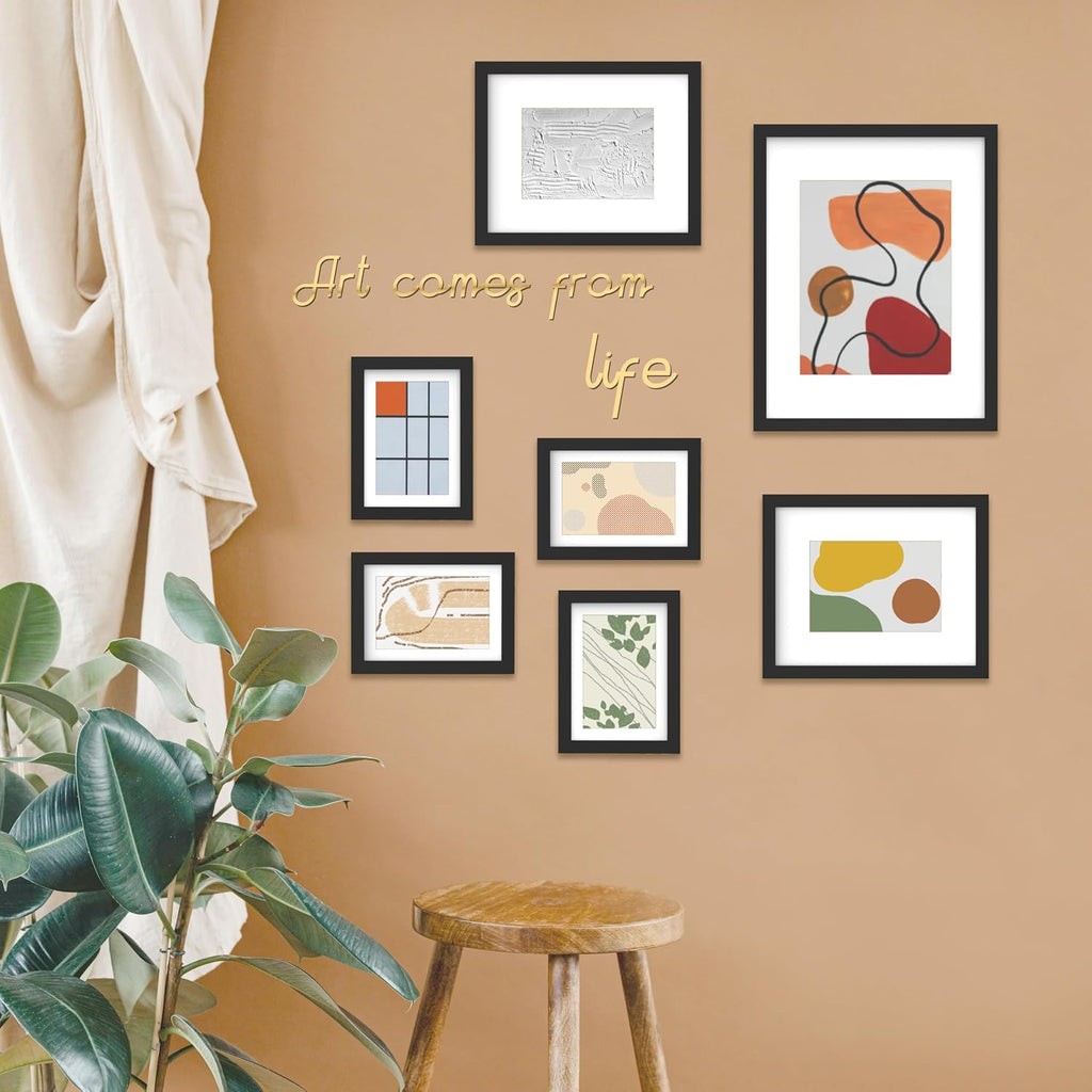 7 Pack Picture Frames Collage Wall Decor, Gallery Wall Frame Set for Wall or Tabletop Display, Multi Sizes with One