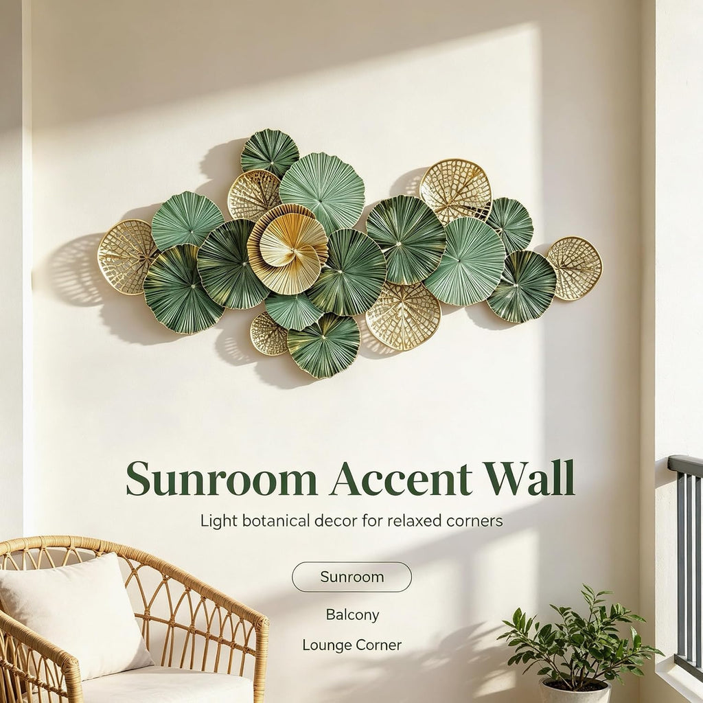 Large Metal Wall Art Decor, 3D Abstract Lotus Leaves Wall Handcrafted Modern Decoration Outdoor, Entryway 52" x 24"