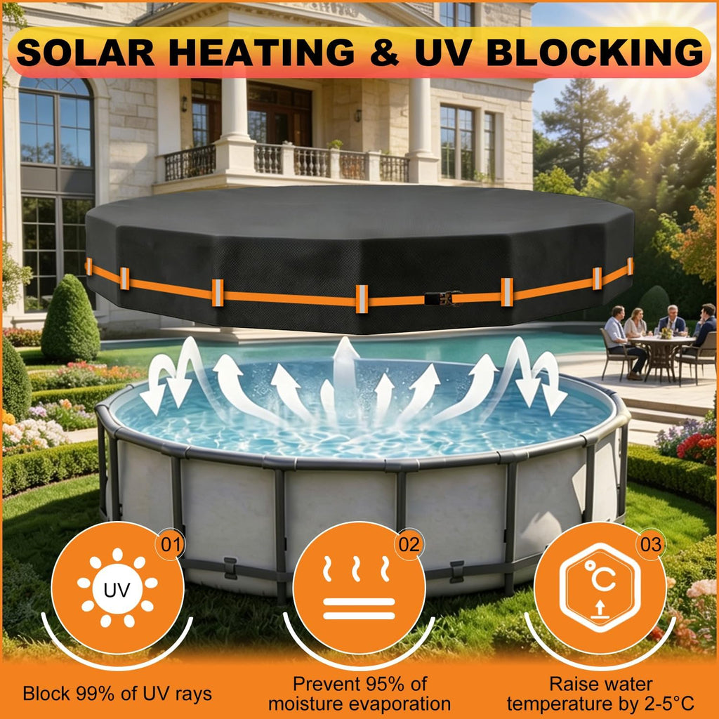 15FT Round Pool Cover Thicker Solar Pool Covers for Above Ground Pools | 600D Polyester Oxford,Tear