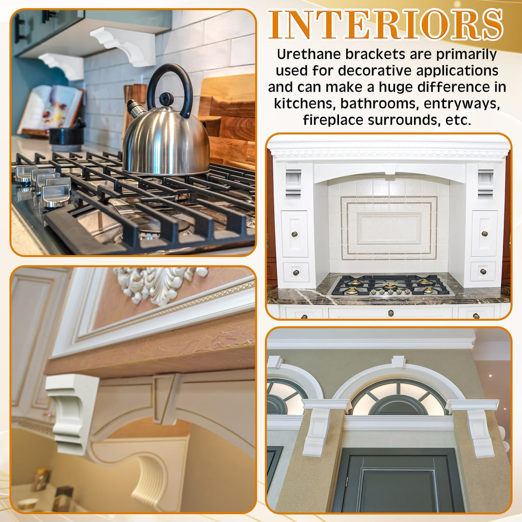 4 Pack Decorative Corbels 4" W x 5 1/4" Inch D x 10" H White Hdpe Corbels for Fireplace Mantel, Kitchen Island &