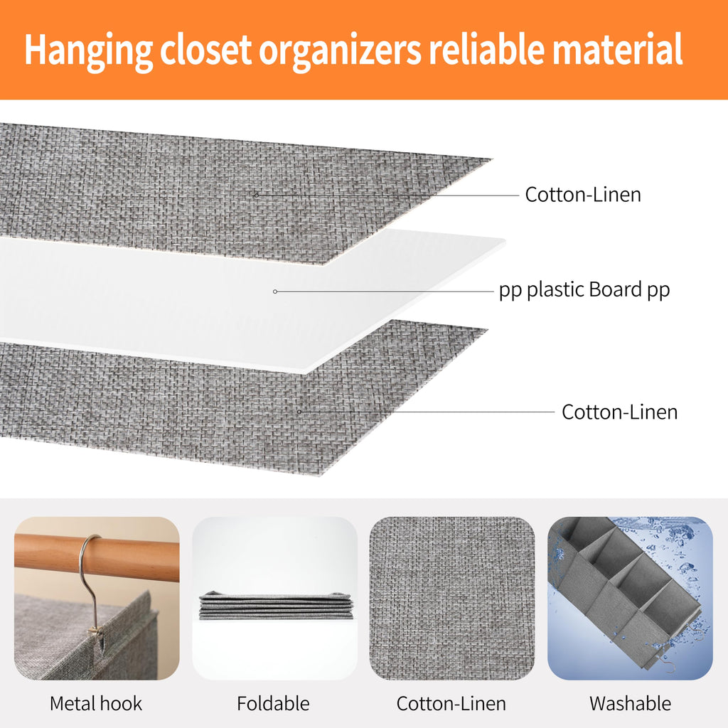 Large Hanging Sweater Organizer for Closet,Collapsible 6-Shelf Hanging Closet Shelves with Drawers, Washable (Grey-6