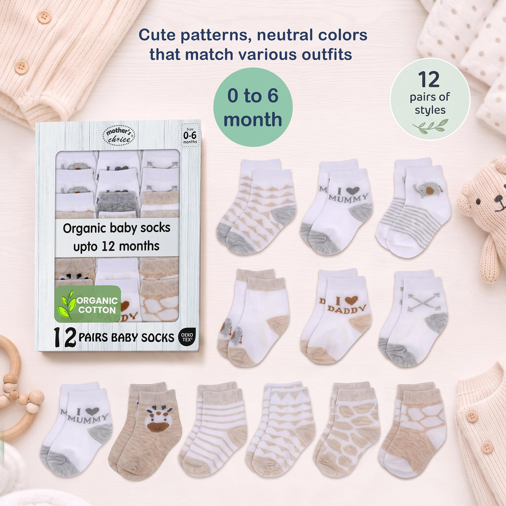 Organic Cotton Blend 12 Pairs Newborn Socks Baby Boy Gift Registry