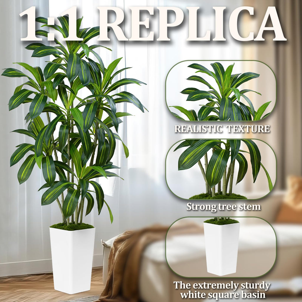 Dracaena Plant Artificial Tree 7Ft Tall Fake Tropical Floor Plants Potted (Real Touch) Artificial Silk Tree Leaf Faux