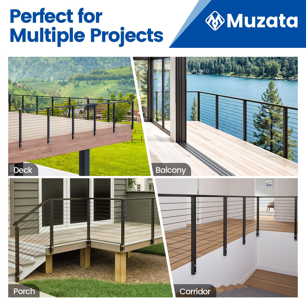 8-12ft Side Mount Modular Cable Railing Kit for Decks 36 Inch RW21