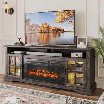 70" TV Stand with Electric Fireplace for TVs Up to 80", Gray & Black