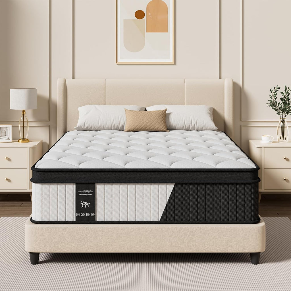 King Size Mattress, 12 Inch Hybrid Mattress King Size in a Box, Medium Firm | King Mattress with Cooling Gel Memory