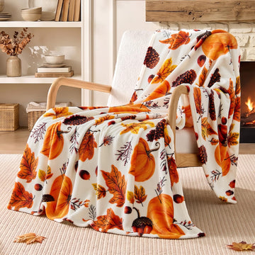 Fleece Blanket Soft Fall Throw for Couch Autumn Pumpkin 50"x60"