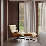 Modern Chaise Lounge Chair and Ottoman — White Leather