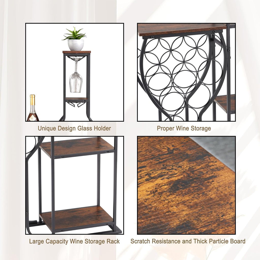 5-Tier Wine Rack Freestanding Floor, 11 Bottles Modern Wooden Wine Holder-Storage Cabinet Bar, Kitchen, Dining Room