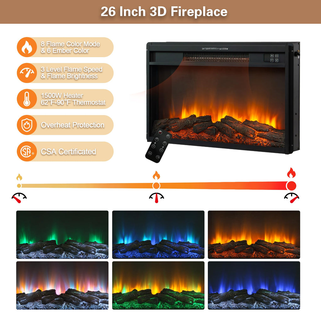 Fireplace TV Stand for up to 80 Inch TVs, 32'' Tall LED Entertainment Center with Electric Fireplace, Farmhouse TV