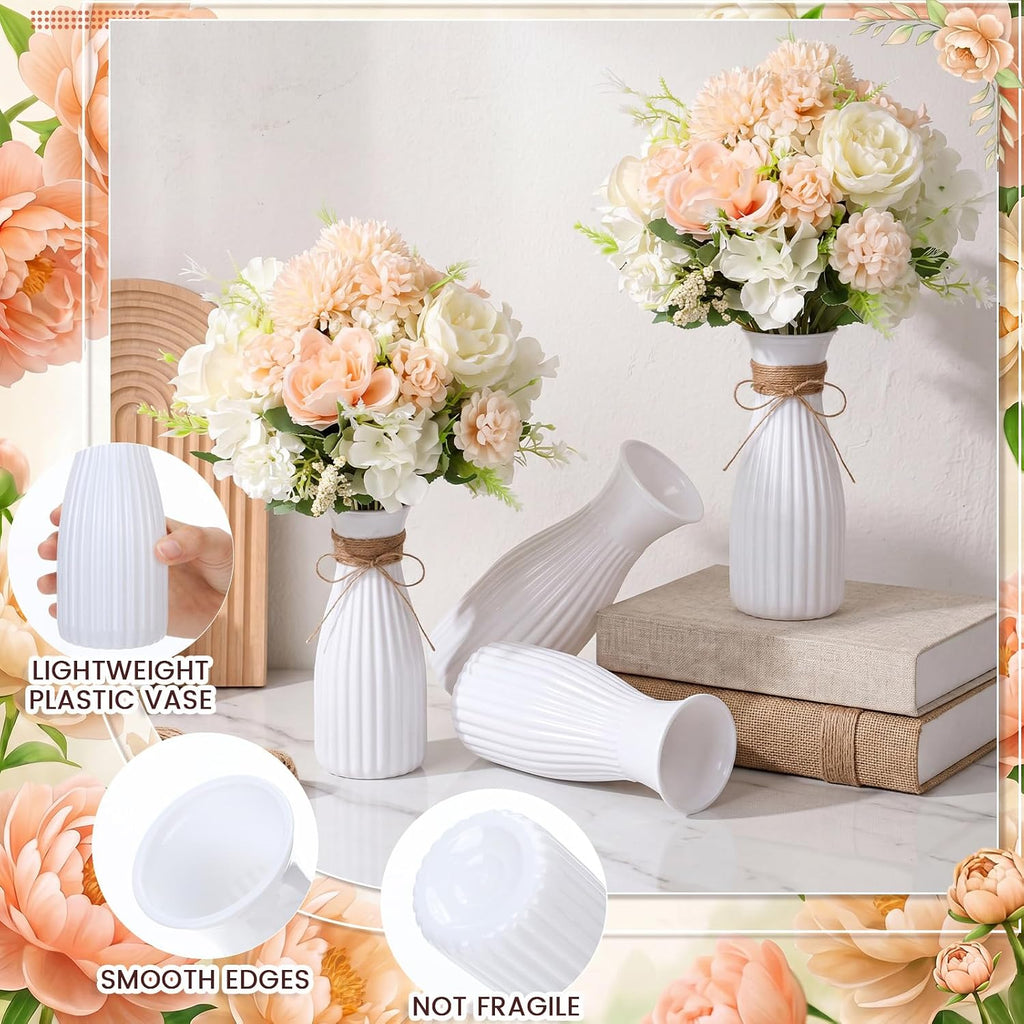 Set Artificial Hydrangea Peony Flowers with Vase, Champagne - Set of 12
