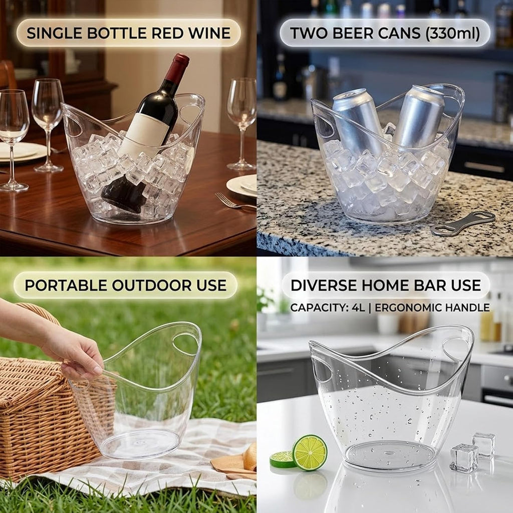 4L Clear Ice Bucket for Parties, Plastic Beverage Tub for Champagne Beer Wine, Mimosa Bar Supplies Drink - Set of 2