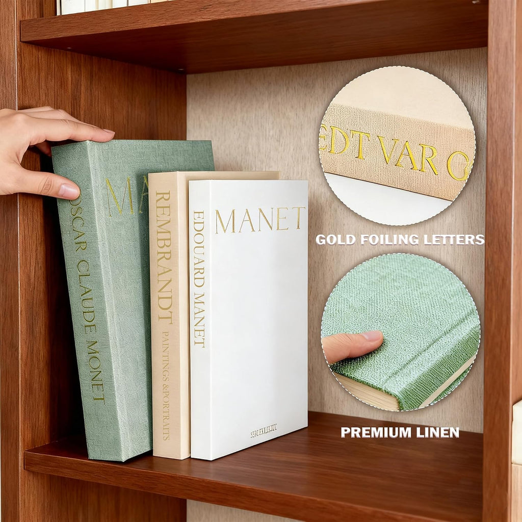 Aesthetic Decorative Books, Set of 3 Linen Faux Book Boxes, Sage | Beautiful Fake/Faux Books for Modern Home Decor