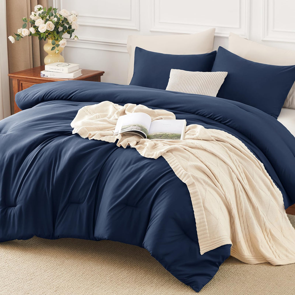Comforter Sets, 3 Pieces with 2 Pillowcases, Navy Blue