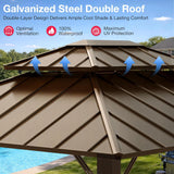 10x12FT Hardtop Gazebo,Galvanized Steel Double Roof Gazebo,Outdoor Permanent Pavilion with Breathable Netting