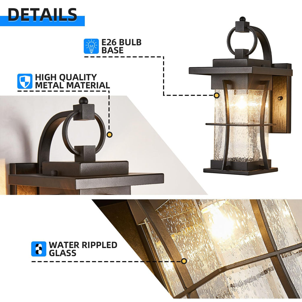 Outdoor Wall Sconces Light Fixtures Exterior Wall Lantern Outside House Lamps Waterproof Black Metal with Clear