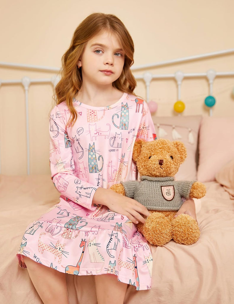 Girls' Sleepwear Long Sleeve Cute Nightgown Nightie Pajama Dress