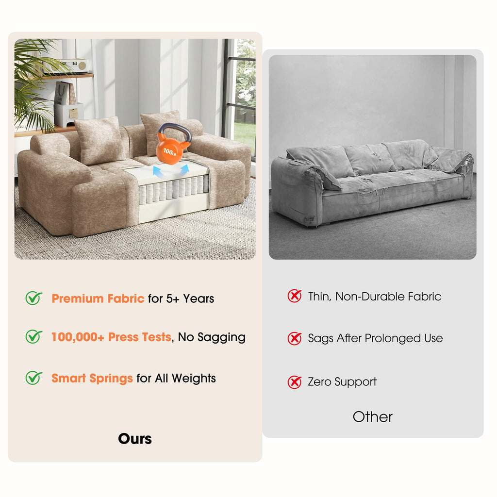 84" Modular Loveseat Couch, 60" Deep Seat Boneless Sofa with Ottoman